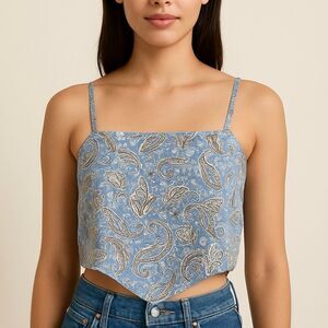 Hollister Blue Paisley Bandanna Crop Top Small